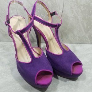 Elle Purple Faux Suede T Strap Heels Size 10